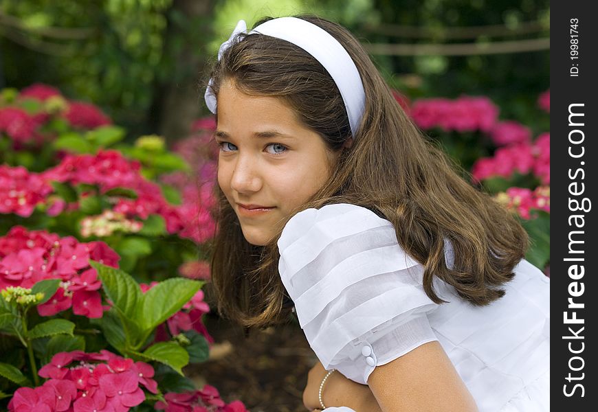 Beautiful girl in her first communion day