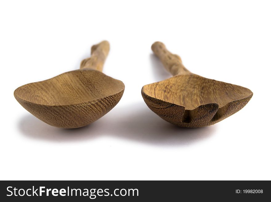 Wooden spoon and fork isolated