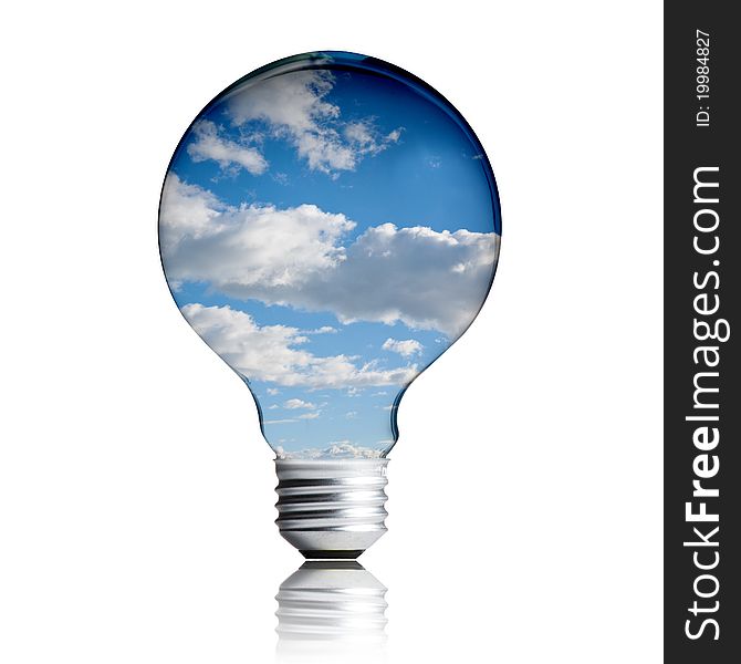 Eco energy concept. light bulb with sky inside the bulb