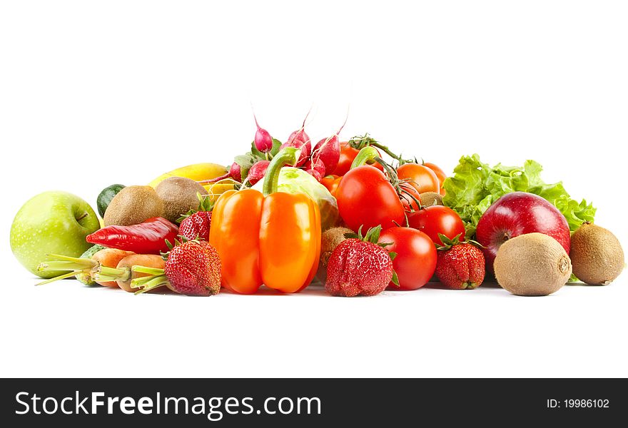 Composition of fruits and vegetables on white background. Composition of fruits and vegetables on white background