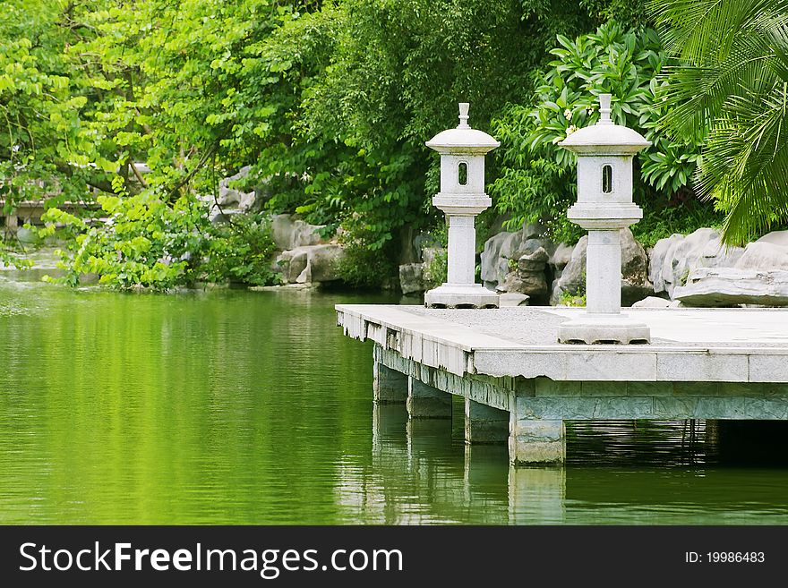 The Stone lamp in the beautiful park