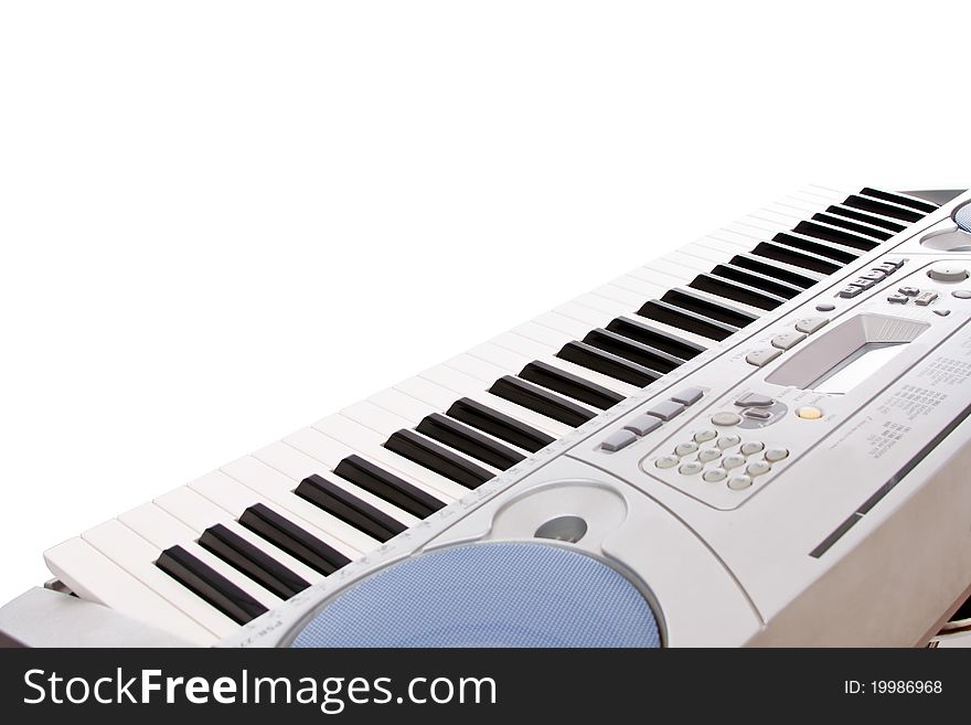Synthesizer keyboard, isolated in white. Synthesizer keyboard, isolated in white