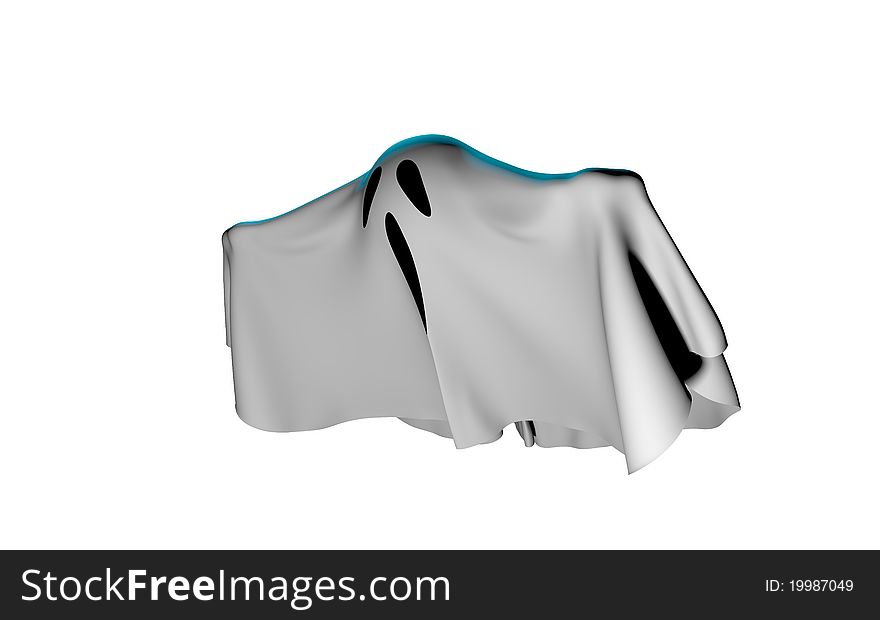 A 3D rendering of the classic ghost as a sheet with blue glow. A 3D rendering of the classic ghost as a sheet with blue glow