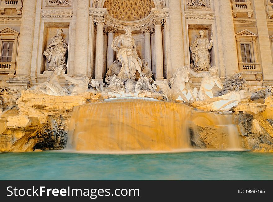 One of most famous Rome's fountains illuminated at night. Italy. One of most famous Rome's fountains illuminated at night. Italy