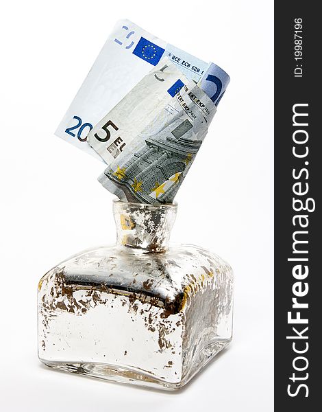 bottle with euro on white background