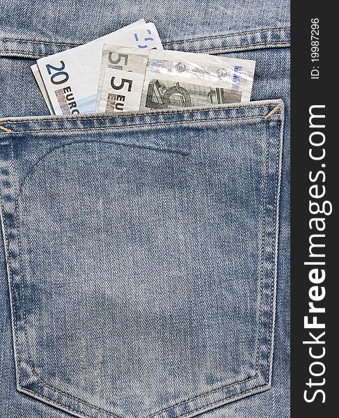 Blue jeans pocket with money. Blue jeans pocket with money