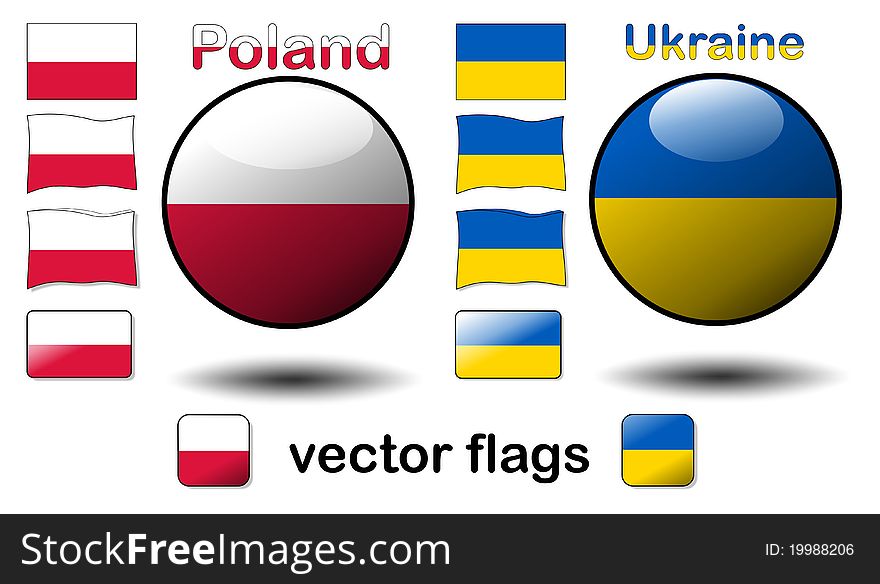 Set flags of Poland and Ucraiana, nations that host the European Football Championship 2012. Set flags of Poland and Ucraiana, nations that host the European Football Championship 2012