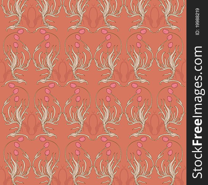 Vector illustration of beautiful retro floral background with funky tulips