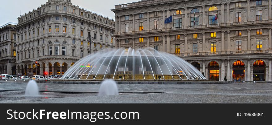 La bellissima fontana di piazza de ferrari a Genova