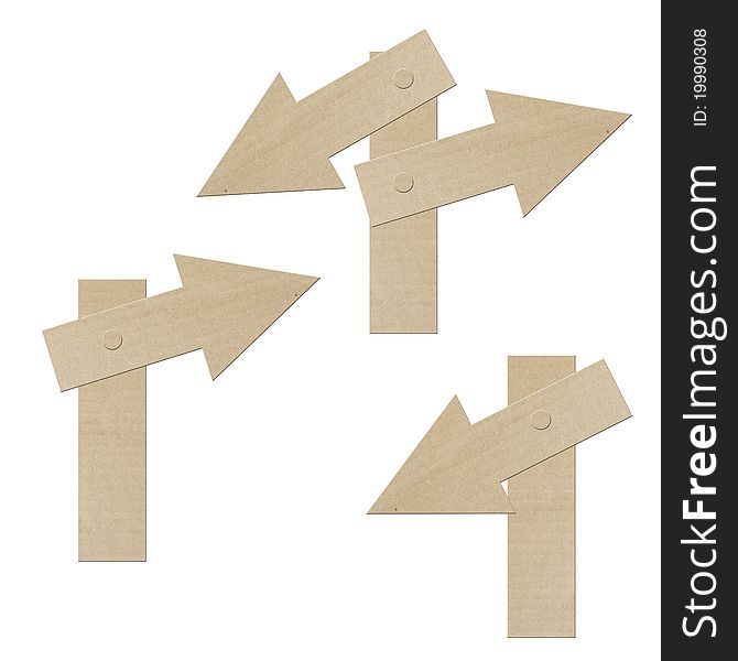 Set cardboard navigation arrows on a white background. Set cardboard navigation arrows on a white background