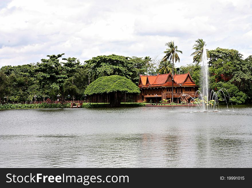 The Traditional Thai house and river.