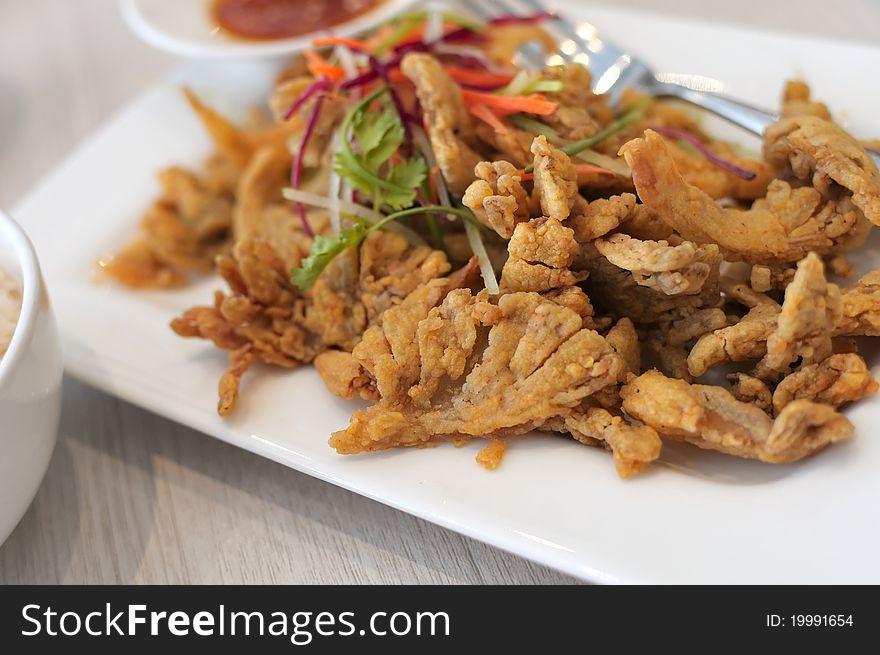 Japanese style deep fried abalone mushroom tempura. Japanese style deep fried abalone mushroom tempura.