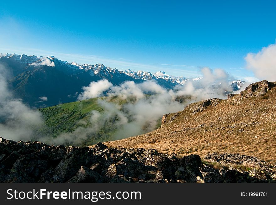 A sunrise over Caucasus mountains