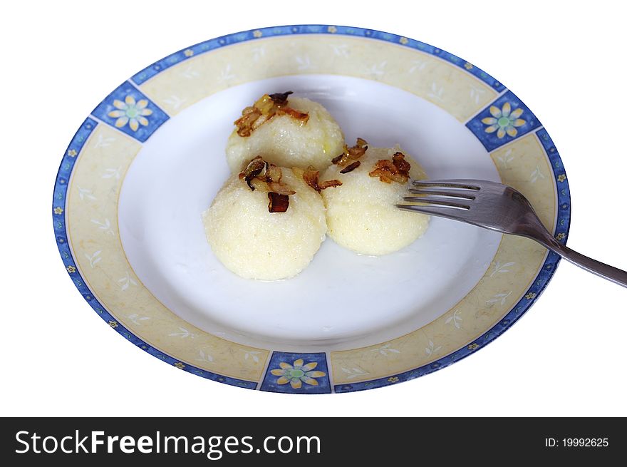 Kind of noodles on plate on a white background