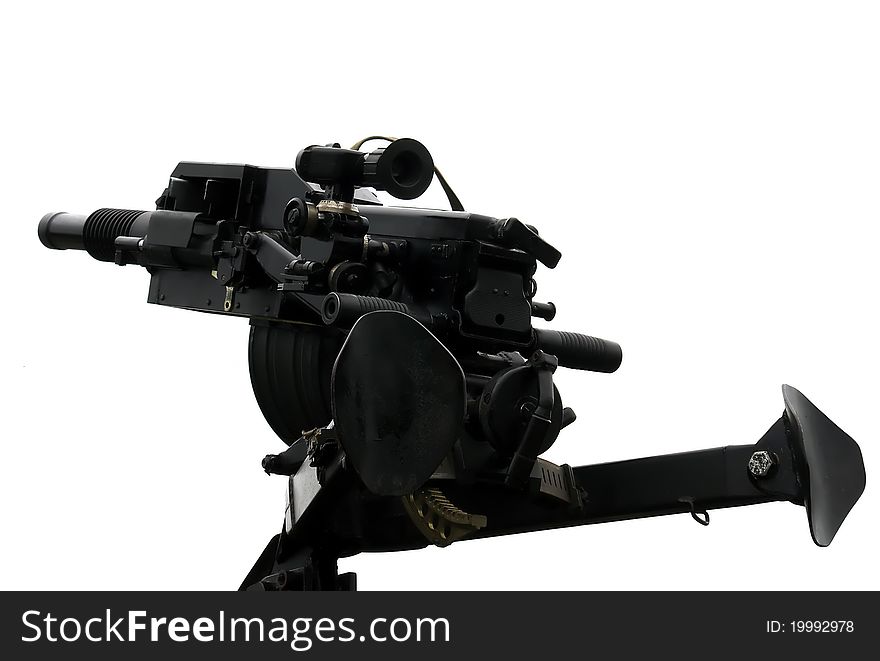 Automatic mine thrower isolated on white background. Automatic mine thrower isolated on white background