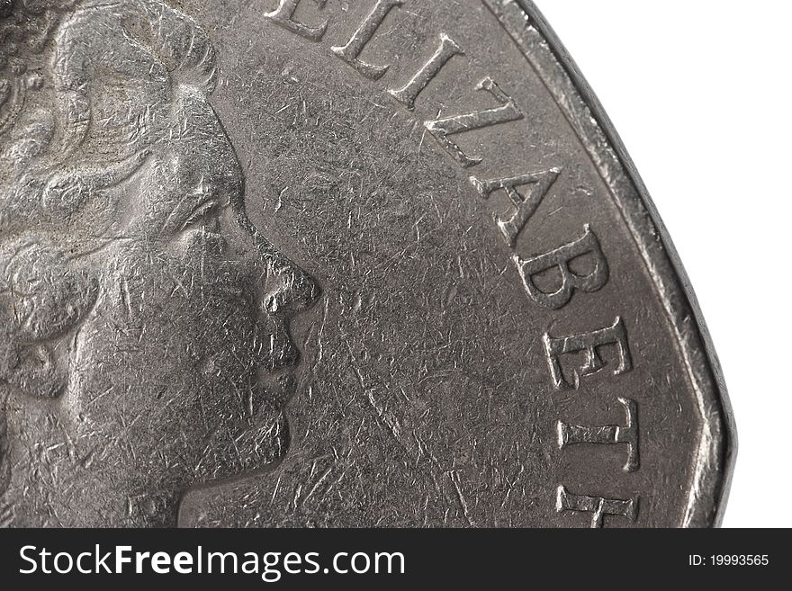 Super macro closeup of british fifty pence coin