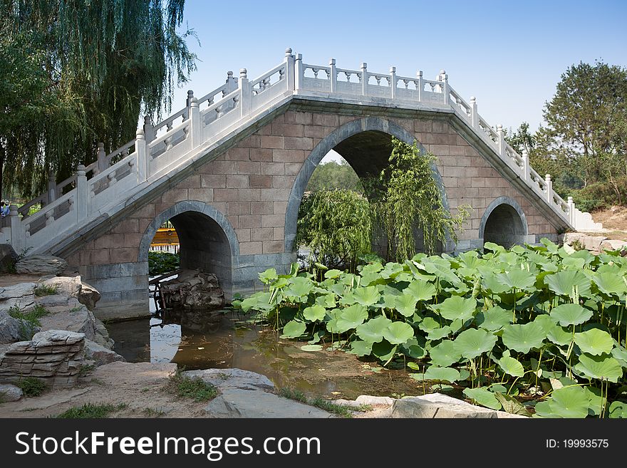 A chinese style stone bridge in the The Old Summer Palace