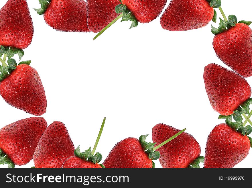 Several strawberries scattered around frame on white background. Several strawberries scattered around frame on white background
