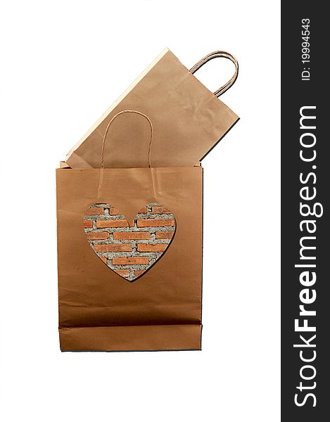 Brown paper bag with brick-pattern heart