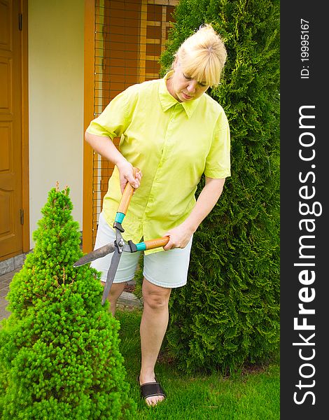 Woman Cut Bush Clippers