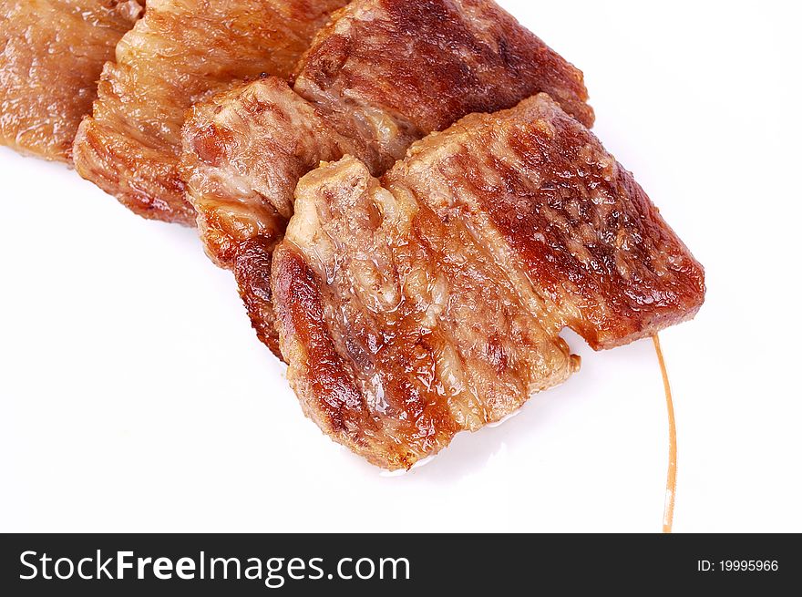 Fried steak on a white background