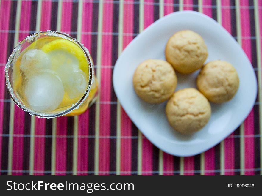 Homemade lemon muffins and lemonade. Homemade lemon muffins and lemonade