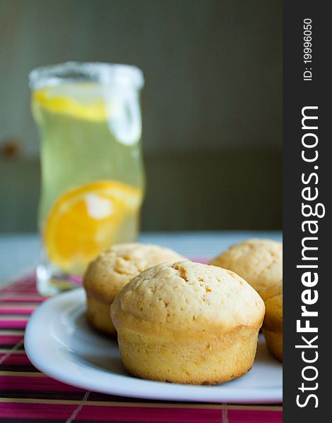 Homemade lemon muffins and lemonade. Homemade lemon muffins and lemonade