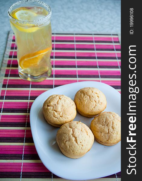 Homemade lemon muffins and lemonade. Homemade lemon muffins and lemonade