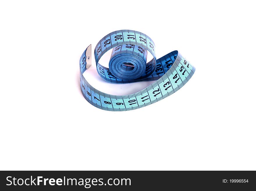 A blue measuring tape isolated. A blue measuring tape isolated