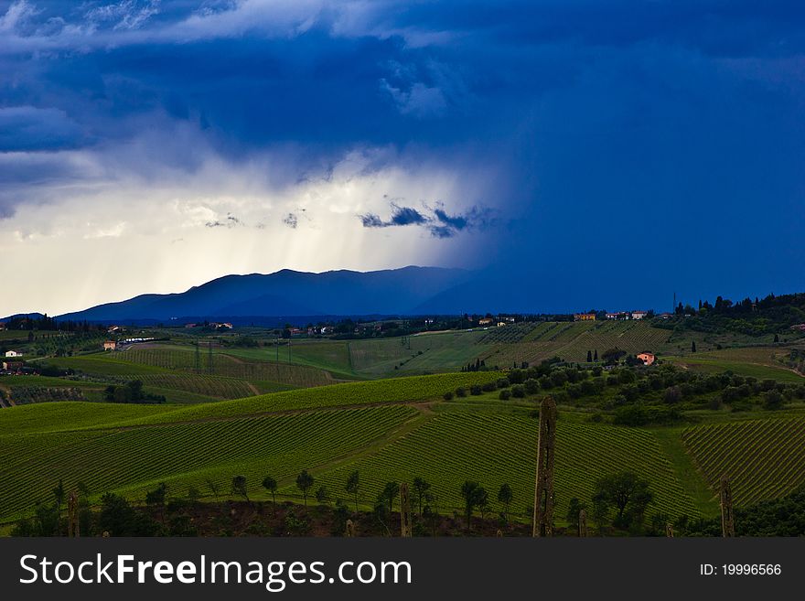 A moving spring thunderstorm over tuscany hills near Florence. Shot taken on may 2011. A moving spring thunderstorm over tuscany hills near Florence. Shot taken on may 2011