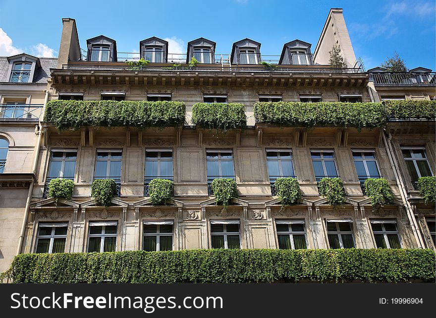 The facade of apartment building in Paris