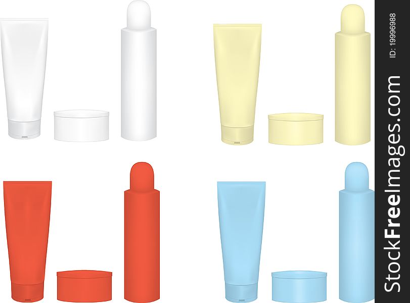 Cosmetics packages in different shapes and colors