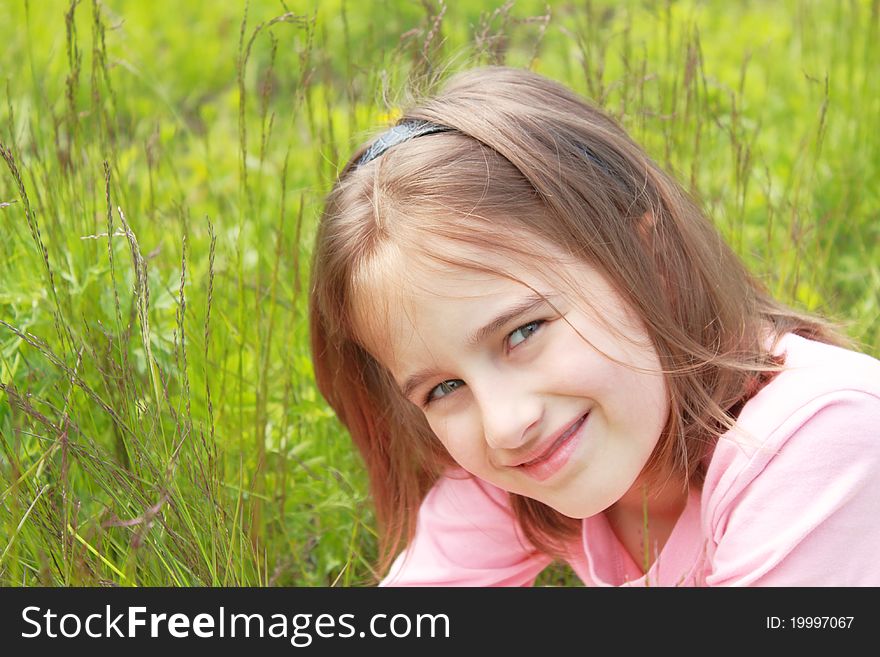 Portrait of smiling girl of eight years, outdoor. Portrait of smiling girl of eight years, outdoor