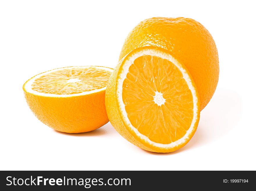 Juicy ripe oranges isolated on white background. Juicy ripe oranges isolated on white background