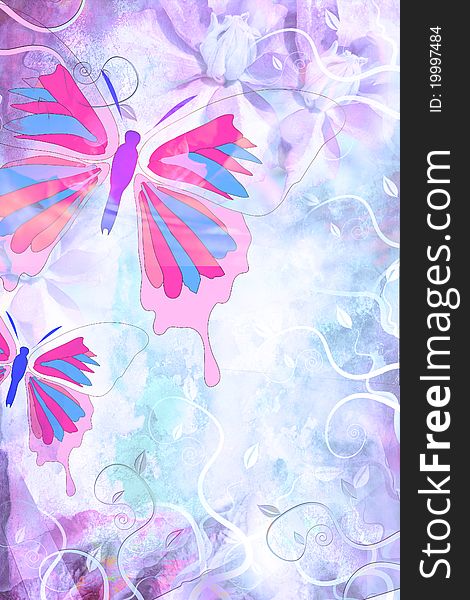 Beautiful grungy background with butterfly and swirls. Beautiful grungy background with butterfly and swirls