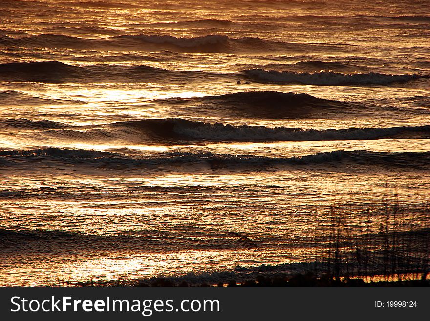 Ocean Waves Sparkle At Sunset Sanibel Florida