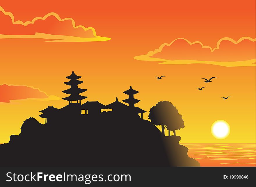 Silhouette of peaceful and lovely paradise on the sunset. Silhouette of peaceful and lovely paradise on the sunset