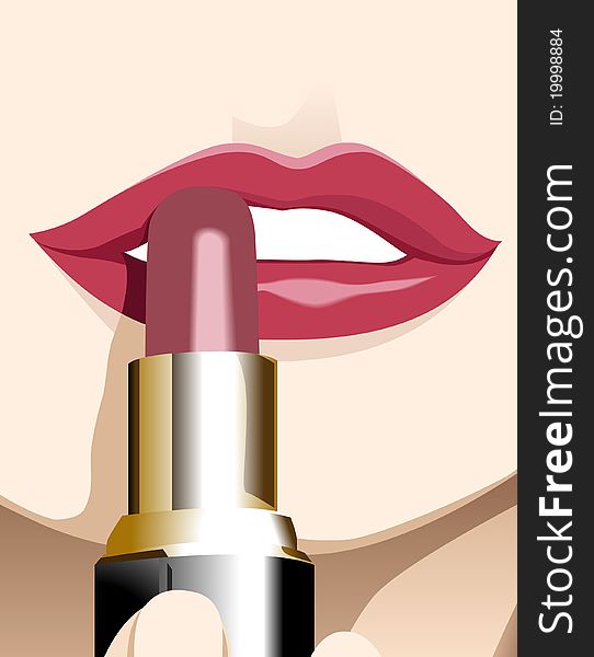 Vector of woman applying a lipstick on her lips. Vector of woman applying a lipstick on her lips