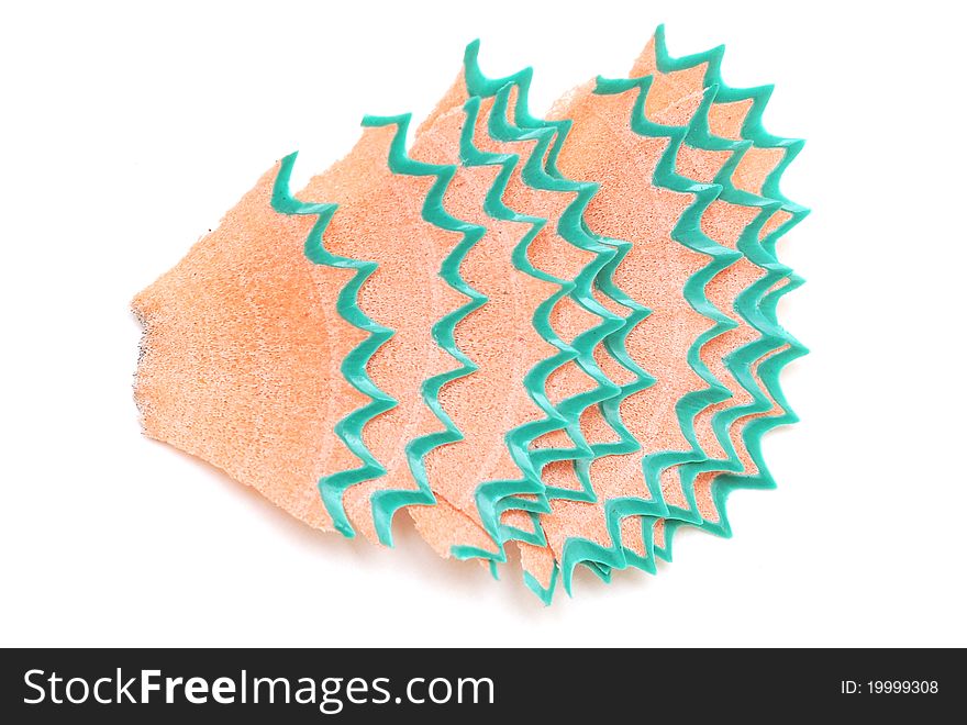 Crayon shavings on white background. Set