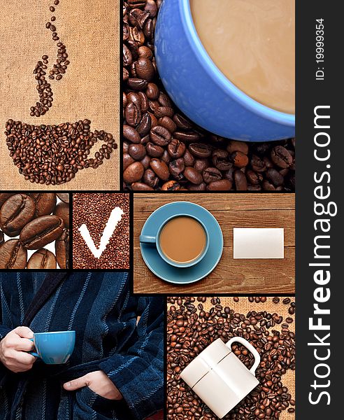 Collage of images with coffee. Collage of images with coffee.