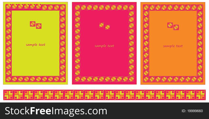 Colorful decorative frames on different background useful for flyers, menu-cards, covers, greeting-cards,invitation cards etc. Colorful decorative frames on different background useful for flyers, menu-cards, covers, greeting-cards,invitation cards etc