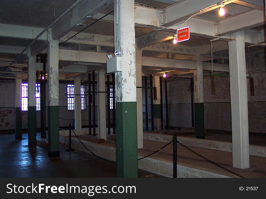 Photo of Alcatraz Prison Shower Room.