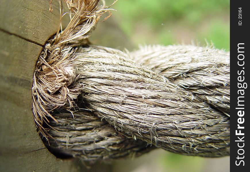 Macro shot of rope rail on bridge. Macro shot of rope rail on bridge