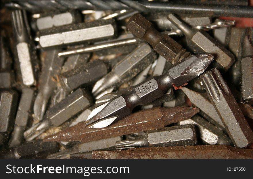 Old, rusty, screwdriver bits, shallow depth of field. Old, rusty, screwdriver bits, shallow depth of field