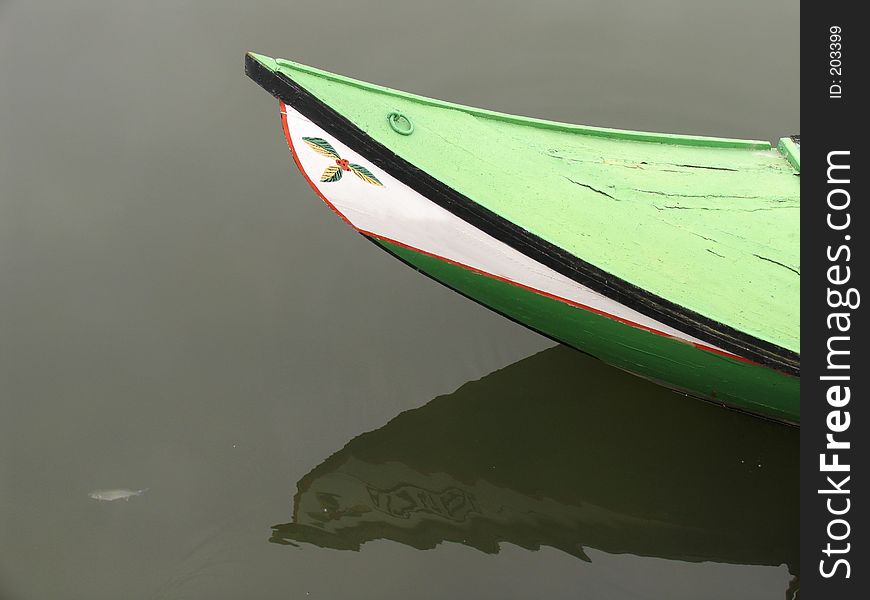 Typical portuguese fishing boat and fish in the water