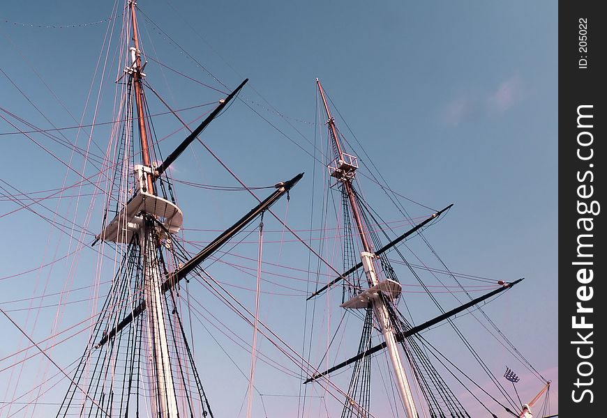 Masts of a historic sailing vessel. Masts of a historic sailing vessel