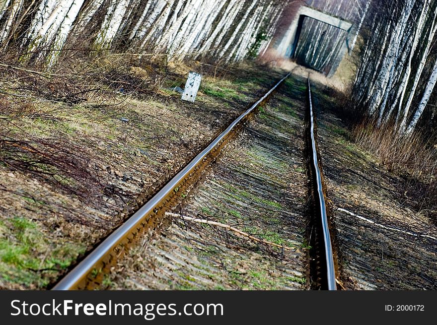 Railway track going through forest to the bridge. Railway track going through forest to the bridge