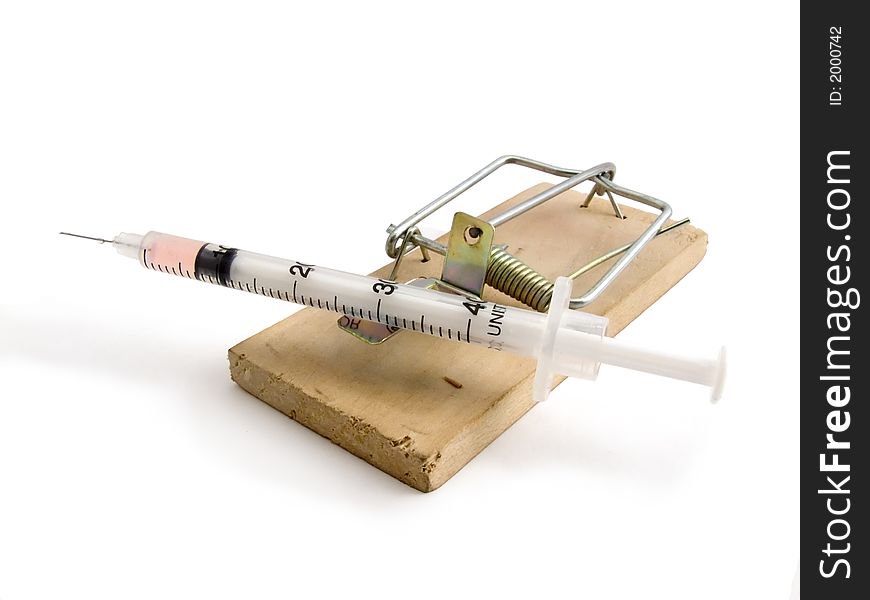 Wooden mousetrap. The photo contains Clipping Path.