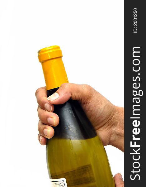 A white wine bottle isolated against a white background