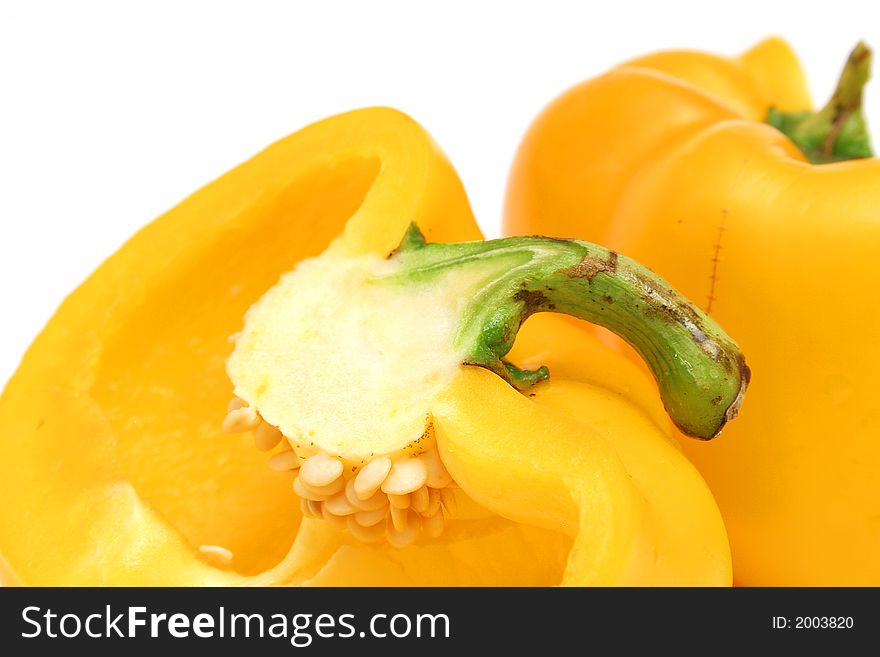 Yellow bell pepper cut upclose
